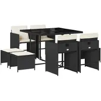 Syfax 9-tlg. Garten-Essgruppe mit Kissen Schwarz Poly Rattan