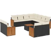 Syfax 12-tlg. Garten-Sofagarnitur mit Kissen Schwarz Poly Rattan