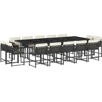 vidaXL 15-tlg. Garten-Essgruppe mit Kissen Schwarz Poly Rattan