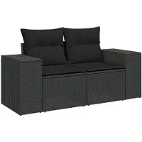 Syfax Gartensofa mit Kissen 2-Sitzer Schwarz Poly Rattan