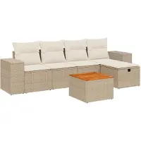 Syfax 6-tlg. Garten-Sofagarnitur mit Kissen Beige Poly Rattan