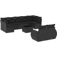 Syfax 10-tlg. Garten-Sofagarnitur mit Kissen Schwarz Poly Rattan