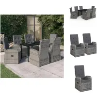 vidaXL 7-tlg. Garten-Essgruppe mit Kissen Grau - Gartenmöbel-Sets