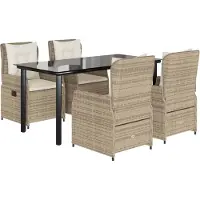 Syfax 5-tlg. Garten-Essgruppe mit Kissen Beige Poly Rattan
