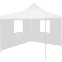 The Living Store Profi-Partyzelt Faltbar mit 2 Seitenwänden 3×3m Stahl Weiß