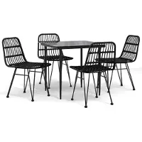 Syfax 5-tlg. Garten-Essgruppe Schwarz Poly Rattan