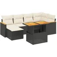 Syfax 7-tlg. Garten-Sofagarnitur mit Kissen Schwarz Poly Rattan