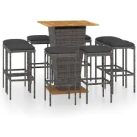 Syfax 9-tlg. Gartenbar-Set mit Kissen Poly Rattan Grau