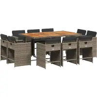 Syfax 11-tlg. Garten-Essgruppe mit Kissen Grau Poly Rattan