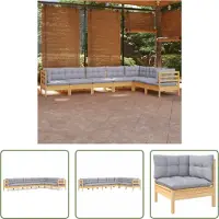 The Living Store 7-tlg. Garten-Lounge-Set mit Grauen Kissen Kiefer Massivholz