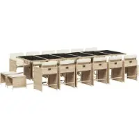 Syfax 17-tlg. Garten-Essgruppe mit Kissen Beige Poly Rattan