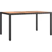 Syfax Gartentisch mit Holzplatte Schwarz Poly Rattan & Akazienholz
