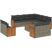 Syfax 12-tlg. Garten-Sofagarnitur mit Kissen Grau Poly Rattan