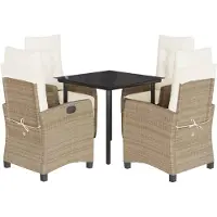 Syfax 5-tlg. Garten-Essgruppe mit Kissen Beige Poly Rattan