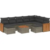 Syfax 10-tlg. Garten-Sofagarnitur mit Kissen Grau Poly Rattan