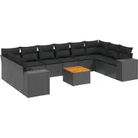 Syfax 11-tlg. Garten-Sofagarnitur mit Kissen Schwarz Poly Rattan
