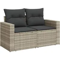 Syfax Gartensofa mit Kissen 2-Sitzer Hellgrau Poly Rattan