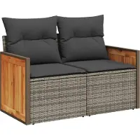 Syfax Gartensofa 2-Sitzer mit Kissen Grau Poly Rattan