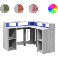Syfax LED-Schreibtisch Grau Sonoma 130x130x91 cm Holzwerkstoff