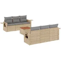 Syfax 7-tlg. Garten-Sofagarnitur mit Kissen Beige Poly Rattan