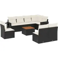 Syfax 9-tlg. Garten-Sofagarnitur mit Kissen Schwarz Poly Rattan