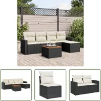 The Living Store 6-tlg. Garten-Sofagarnitur mit Kissen Schwarz Poly Rattan