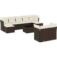 Syfax 10-tlg. Garten-Sofagarnitur mit Kissen Braun Poly Rattan