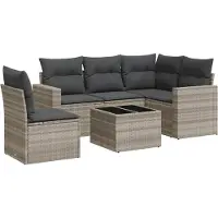 Syfax 6-tlg. Garten-Sofagarnitur mit Kissen Hellgrau Poly Rattan