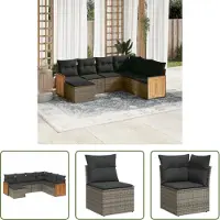 The Living Store 7-tlg. Garten-Sofagarnitur mit Kissen Grau Poly Rattan