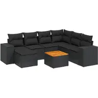 vidaXL 8-tlg. Garten-Sofagarnitur mit Kissen Schwarz Poly Rattan