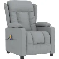 Syfax Hellgrauer Stoff Massagesessel mit manueller Liegefunktion, Vibrationsfunktion und 2 Getränkehaltern, 72,5x96x99,5 cm
