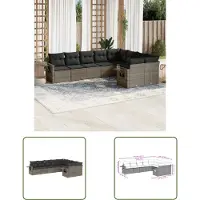 The Living Store 9-tlg. Garten-Sofagarnitur mit Kissen Grau Poly Rattan
