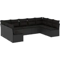 Syfax 9-tlg. Garten-Sofagarnitur mit Kissen Schwarz Poly Rattan
