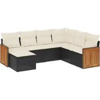 Syfax 7-tlg. Garten-Sofagarnitur mit Kissen Schwarz Poly Rattan