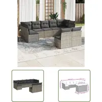 The Living Store 9-tlg. Garten-Sofagarnitur mit Kissen Grau Poly Rattan