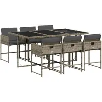 Syfax 7-tlg. Garten-Essgruppe mit Kissen Grau Poly Rattan