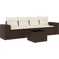 Syfax 5-tlg. Garten-Sofagarnitur mit Kissen Braun Poly Rattan