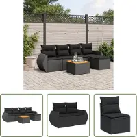 The Living Store 6-tlg. Garten-Sofagarnitur mit Kissen Schwarz Poly Rattan
