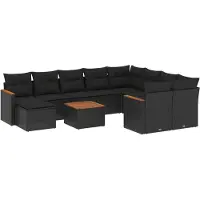 Syfax 11-tlg. Garten-Sofagarnitur mit Kissen Schwarz Poly Rattan