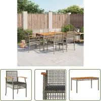The Living Store 7-tlg. Garten-Essgruppe mit Kissen Grau Poly Rattan
