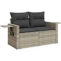 Syfax Gartensofa mit Kissen 2-Sitzer Hellgrau Poly Rattan