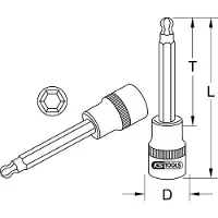 Ks Tools 1/2" CHROMEplus Bit-Stecknuss Innensechskant,Kugelkopf, lang, 12 mm, 200 mm
