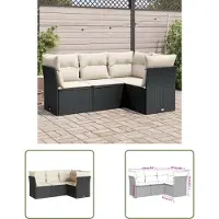 The Living Store 4-tlg. Garten-Sofagarnitur mit Kissen Schwarz Poly Rattan
