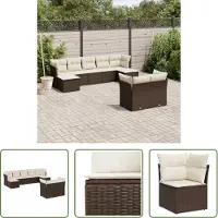The Living Store 9-tlg. Garten-Sofagarnitur mit Kissen Braun Poly Rattan