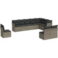 vidaXL 10-tlg. Garten-Sofagarnitur mit Kissen Grau Poly Rattan