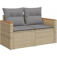 Syfax Gartensofa mit Kissen 2-Sitzer Beige Poly Rattan