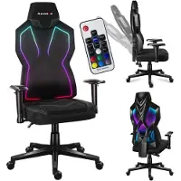 Huzaro Combat 6.2 Black RGB | LED Beleuchtung Gaming Stuhl Schreibtischstuhl | 140 kg belastbar Verstellbare Rückenlehne Armlehnen Sitzhöhe | Schwarz