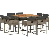 Syfax 9-tlg. Garten-Essgruppe mit Kissen Grau Poly Rattan