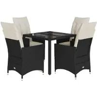 Syfax 5-tlg. Garten-Essgruppe mit Kissen Schwarz Poly Rattan