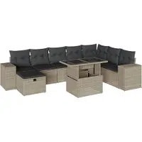Syfax 9-tlg. Garten-Sofagarnitur mit Kissen Hellgrau Poly Rattan